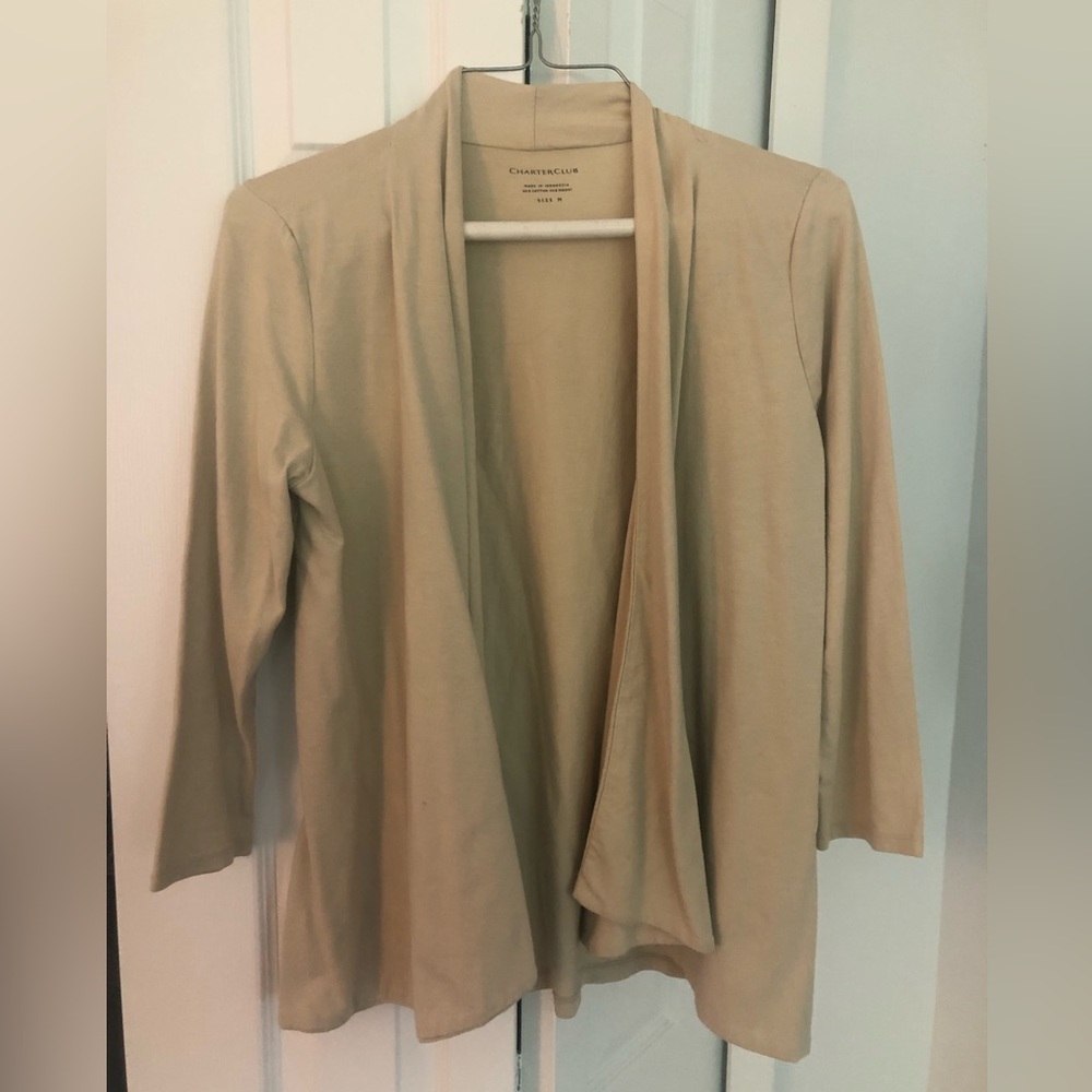 Charter Club cream beige tan Sweater shawl jacket cardigan